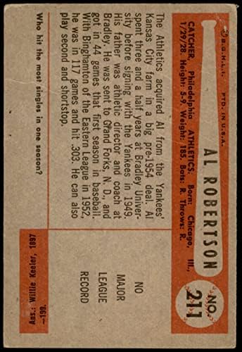 1954 Боуман 211 Алфред Робъртсън Филаделфия Атлетикс (Бейзболна картичка) VG Athletics