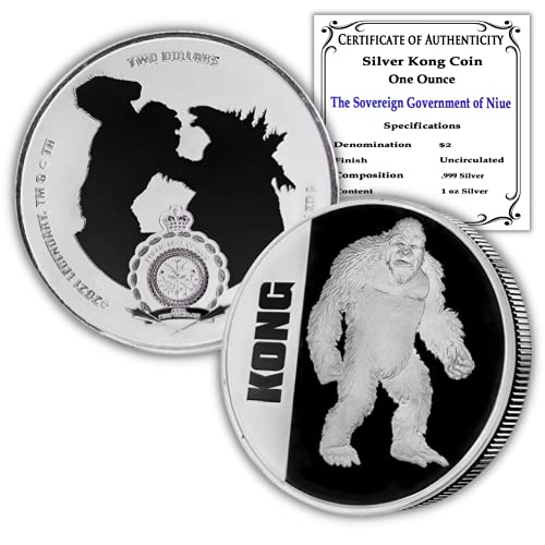 Сребърна монета Конг Ниуе 2021 година с тегло 1 унция, Лъскава, без да се прибягва, със сертификат за автентичност $2 БУ