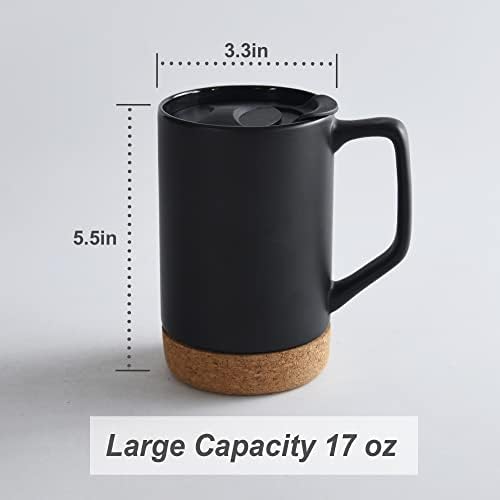 Комплект керамични чаши кафе на обем 2,17 грама, Голяма чаена чаша с подвижна Пробковым дъно и брызгозащищенной капак, чаши за Кафе с голяма дръжка за мъже и жени, са н