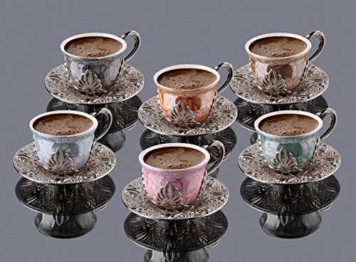 Комплект от 6 Чаши за кафе еспресо LaModaHome с чинии, Порцелан Турска Арабски Гръцки Чашата за Кафе с Блюдцем,