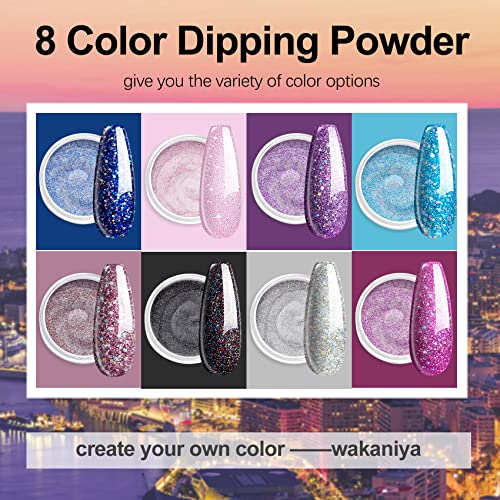 Набор от прах за потапяне на ноктите wakaniya, 8 Цвята, Лъскава Лилава пудра на Прах Galaxy Нейлз, Определени