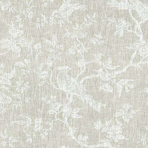 Френски текстил The Regal Birds Fabric - Бял на естествена ленена основа | Дизайн на принт от лен | Ширина