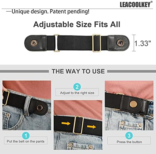 Еластичен колан LEACOOLKEY Без катарами за жени /Мъже — 2 опаковки Невидим Еластичен колан за дънки