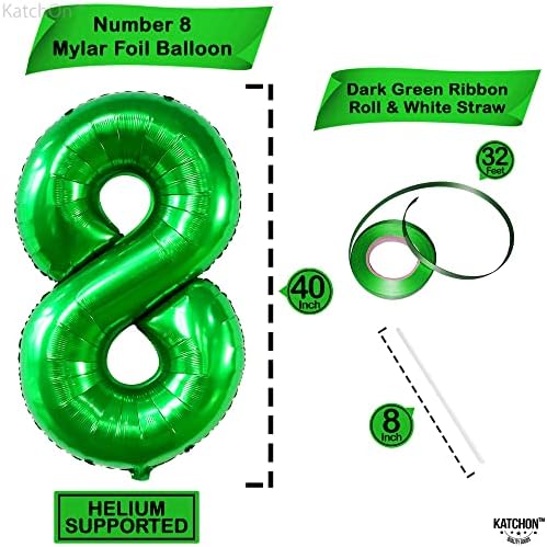 Катчон, Тъмно-Зелен балон с номер 8 - 40 Инча | Зелен балон с номер 8, Украса За Момче с 8-ия Рожден Ден | Осми