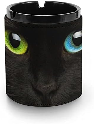 Черна Котка Цвят на Очите Кожена Преносим Пепелник Кръгъл Пепелник за Цигари, за Домашния Офис, Автомобил Декоративна