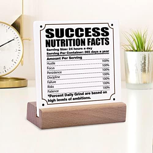 Факти за храненето на Успеха Настолна Декоративна Керамична Плоча с Дървена стойка Мотивационен Знак за Декор