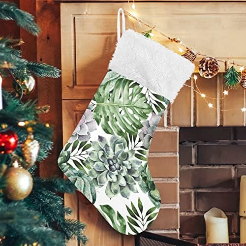 Коледни Чорапи с Тропически растения xigua, Бели Плюшени Чорапи-маншети, Подарък ленти за Официални Празнични
