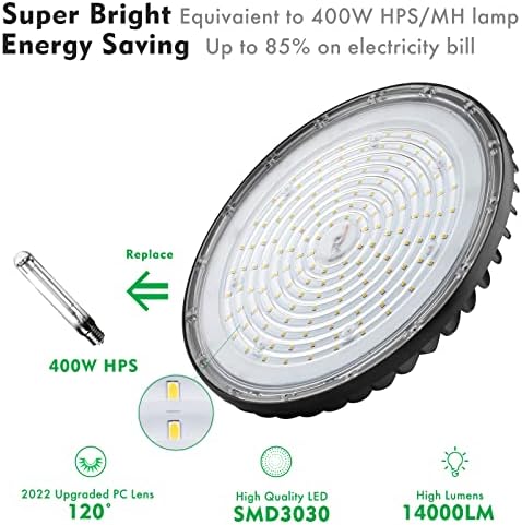 bulbeats 8 pack UFO LED High Bay Light, 100 W, 14000лм (еквивалент на 400 W MH / ВЕЦ), led светлини, High Bay,