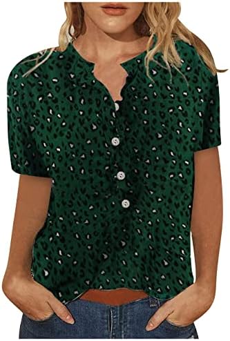Дамски Ежедневни Ризи Тениски с Къс Ръкав през Цялата Силует На Копчета Свободно Намаляване на Tunica Върховете Блуза с Джоб