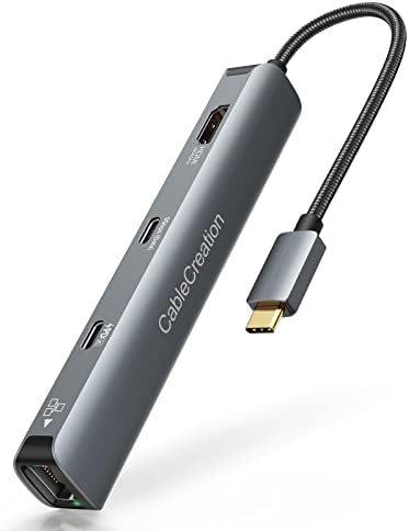 Многопортовый адаптер CableCreation 6-в-1 C USB Хъб с HDMI 4K @ 60Hz, порт за пренос на данни USB C, Ethernet