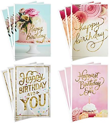 Гама от поздравителни картички Hallmark, балони, Торта, Цветя (12 Картички с Конвертами)