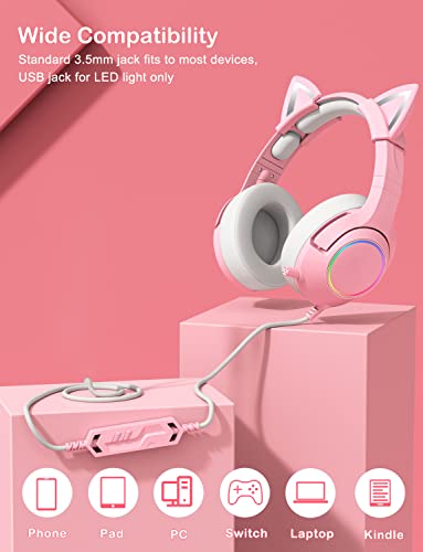 Детска слушалки PHNIXGAM Пинк Момиче за PS4, PS5, Xbox One (без адаптер), Жични Слушалки-втулки с подвижни кошачьими