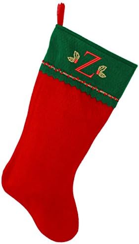 Първоначално Коледни Чорапи с бродирани мен Монограм, Зелено и Червено фетр, Инициал Z