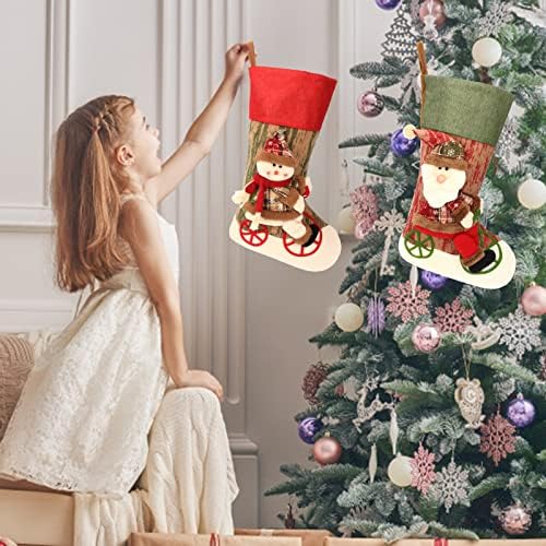 Коледни Чорапи Aopuro, 2 опаковки, Коледни Чорапи с Плюшено Санта Снеговиком 18 инча, Коледни Чорапи За Камината,