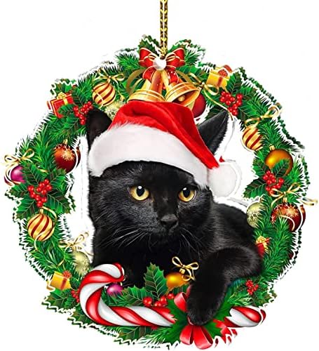 Украса с черна Котка за Коледната елха, Висящи Коледен Декор с Котка, Украси за Коледната Елха, Украса за топперов,