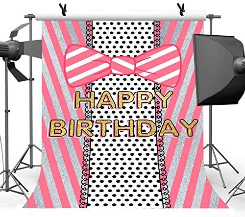 Фон за Снимки в Розова Ивица и Черен Грах с Лък за Тематични Партита по повод рождения Ден за Момичета, 9x6