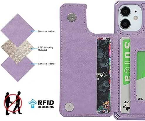 Калъф със слот за карти Zouzt за iPhone 12 Mini case, Защитен Калъф-портфейл с държач за карти, каишка за ръка,