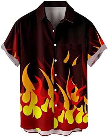 Мъжки Ризи с Огнени Принтом, Риза с Копчета и Къс Ръкав, бързо съхнещи Ризи с Отложным Яка от плат Premium без