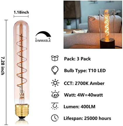 Led лампа Eison с регулируема яркост 4 W, Реколта дълга led лампа T10 40 Вата, Еквивалентна на Топлото Бяло
