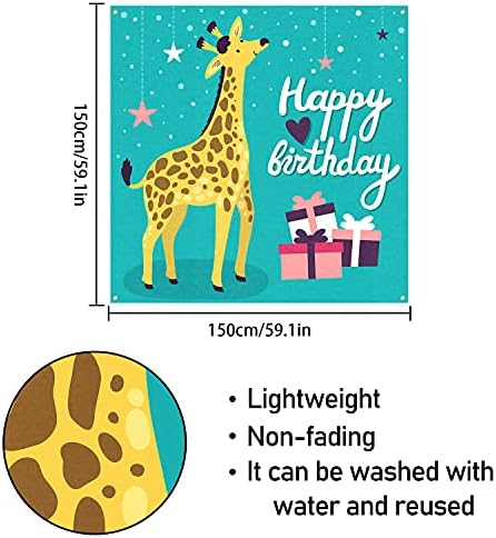 5665 честит Рожден Ден на Фона на Банер Декор Мятно–Зелен - Животни под формата на Жираф Тема честит Рожден