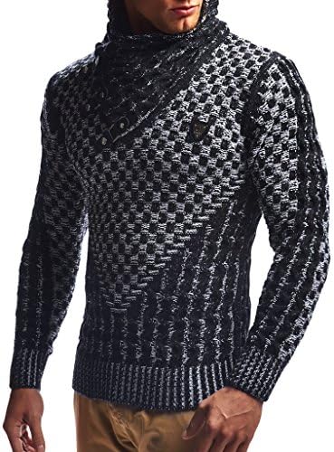 Мъжки вязаный пуловер На Nelson | Приталенная риза с дълги ръкави | Базова hoody с яка-шал и изкуствена кожа
