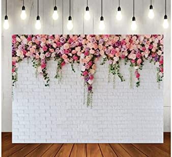 LTLYH 7x5ft Бяла Тухлена Стена на Цветя на Фона на Свети Валентин Тематични Фон За Снимки на Деня на Майката