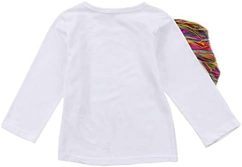 Дете Дете За Малки Момичета Тениска с пискюли и ресни Еднорог Блузи С Дълъг ръкав Тениска