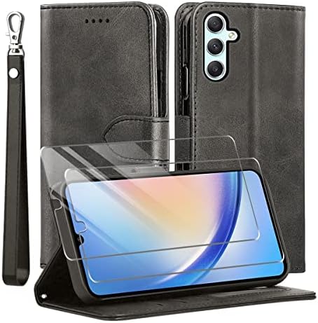 за Samsung Galaxy A34 5G Калъф и защитно фолио за екран от закалено стъкло, калъф-портфейл от изкуствена кожа