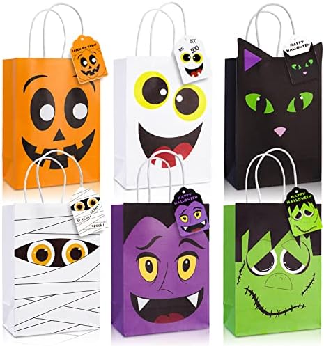 AnyDesign 18 бр. Хартиени Подаръчни торбички на Хелоуин на Едро с Бирками, Чанти с дръжки за шоколадови Бонбони