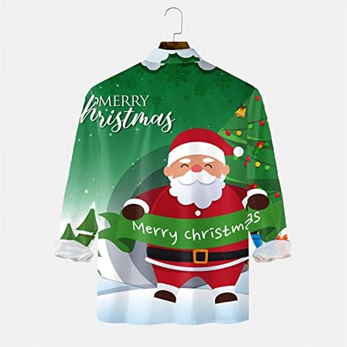 DSODAN, Коледни Ризи с копчета за мъже, с дълъг ръкав, 3D Забавна Коледна Хавайска Риза с Принтом Дядо Коледа,