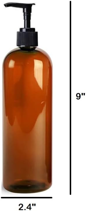 6 Опаковки 16 унции (475 мл) Тънки Пластмасови PET бутилки от 3 Черни дозаторами за лосион и 3 Черни Капачки