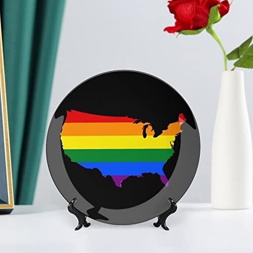 Гей-Гордост на ЛГБТ Флаг Карта на Америка Дъгата Костен Порцелан Декоративна Чиния Керамични Плочи плавателни съдове с Поставка за Дисплей за Украса на Стени и Дом