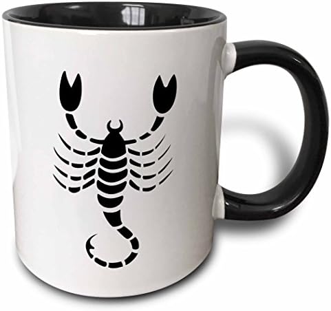 3dRose mug_53197_4 два цвята Черна чаша за Скорпион вертикално, 11 грама, Многоцветен
