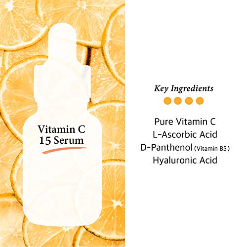 Серум за лице с витамин с, и L-Аскорбинова киселина 15% с витамин В5 - за премахване на старчески петна, Изглаждат Фините линии + Тъмни петна, Почистване на порите, Смила