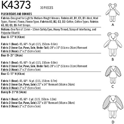 Kwik Sew K 4373 Модел за шиене на плюшени Мечета и Зайчета