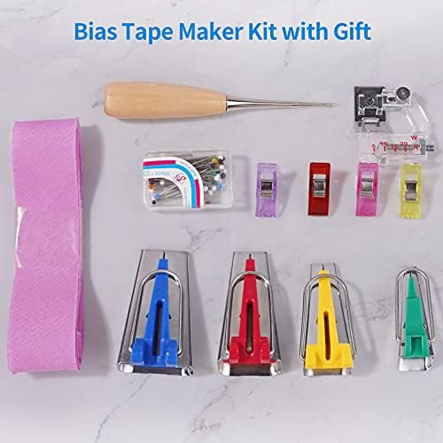 ZECARFA Bias Tape Maker Kit - Инструменти за плетене съшива одеяла, 4 Размер, устройството за вземане на косо