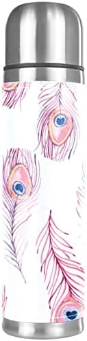 Термос с Розов Модел от Павлиньих Пера с вакуумна Изолация от Неръждаема Стомана 16 унции, Множество Запечатани