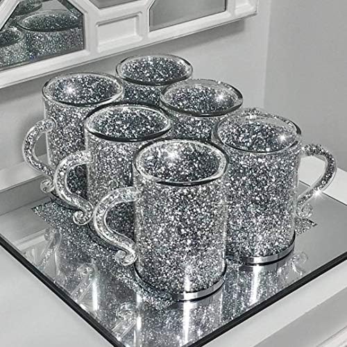 Комплект от 6 чаши с натрошен хрусталем и диаманти за кафе / чай и аксесоари за дома, 220 мл
