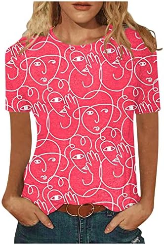 Дрехи с Къс ръкав 2023, Модни Памучен Блуза с Кръгло деколте и Графичен Дизайн на Тениска за Момичета, Блуза,
