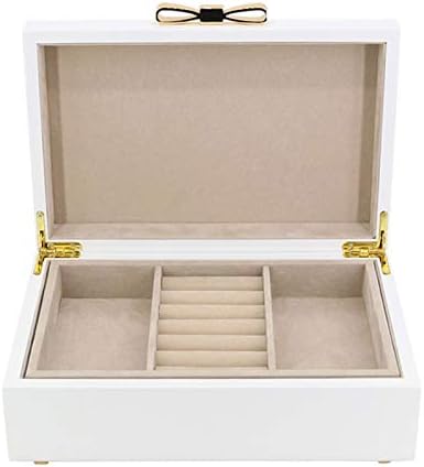 Кутия за съхранение на Бижута INJIE, 2 Слой, Дървени Бял Ковчег за Бижута, Преносим Органайзер за Съхранение