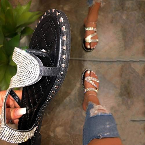 Обувки с кристали на равна подметка, дишащи плажни сандали с отворени пръсти, летни дамски дамски сандали без