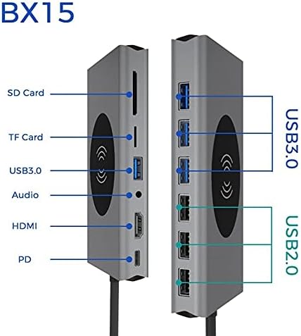 WYFDP 15-в-1 C USB Хъб Докинг Станция за лаптоп Type C Hub Безжично Зарядно за лаптоп се захранва от 1000 М