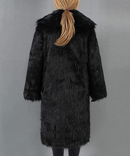 NaRHbrg 2022 Дълго Палто от изкуствена Кожа за Жени, Яке от Изкуствена Дупки с Дълъг Ревера, Лохматое Палто,