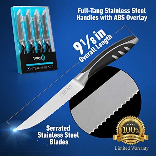 Комплект ножове за стек Slitzer Germany - Комплект кухненски ножове от неръждаема стомана от 4 теми - Назъбен,