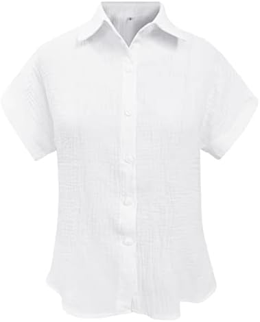 Дамски Ежедневни ризи от памук, копчета и Къс Ръкав, Популярни Модни Тениски с джобове, Дамски Тениски Свободно намаляване на копчета