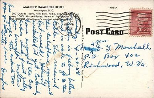 Хотел Manger Хамилтън Вашингтон, окръг Колумбия Оригиналната Реколта Картичка